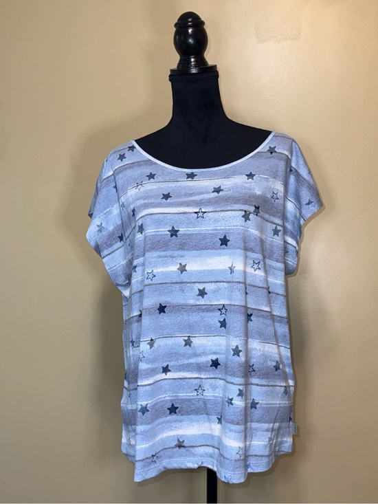 Eddie Bauer Tops - Eddie Bauer Blue White Abstract Stripe Star Pattern Scoop Neck Tee Top Plus Size